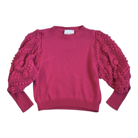 STELLA PARDO Fiorella Pink Crochet Sleeve Knit Sweater - Picture 1 of 7